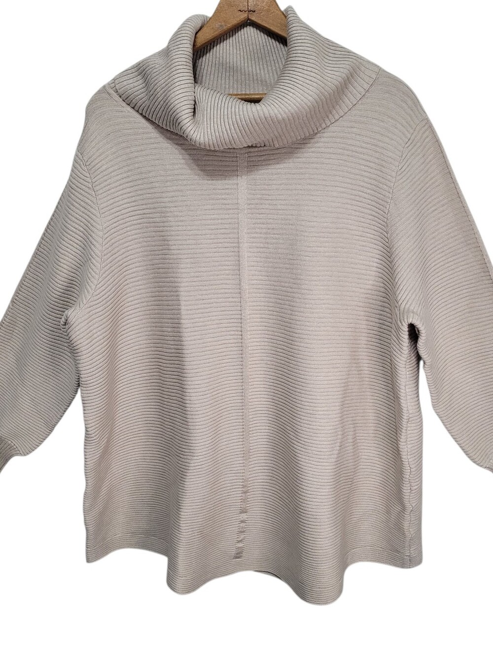Cyrus Women's Beige Ribbed Knit Cowl Neck Pullover Sweater Size 2X Quiet Luxury